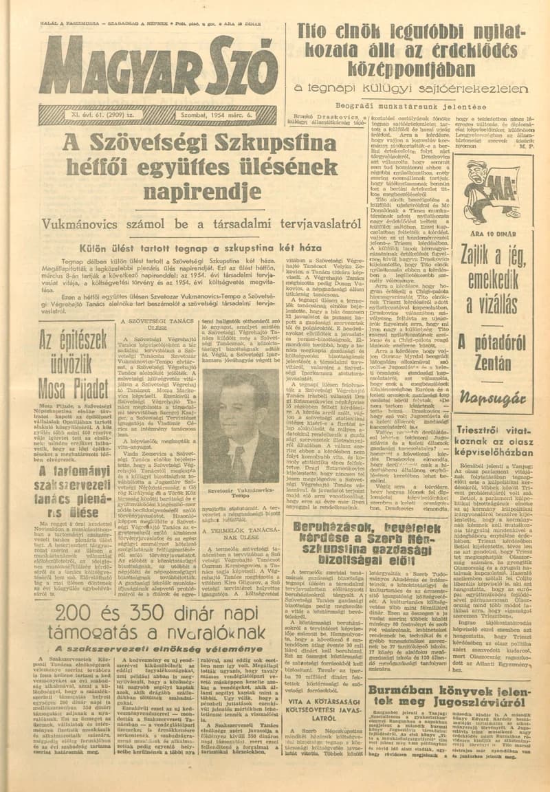 Magyar Szó, 11. évf. 1954. március 6. 61. sz. 1–10. oldal