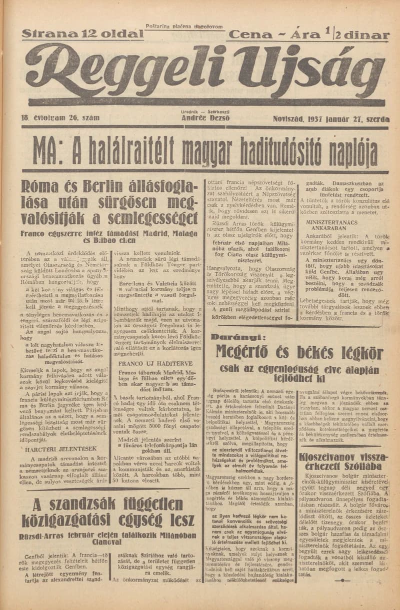 Reggeli Újság, 18. évf. 1937. január 27. 26. sz.