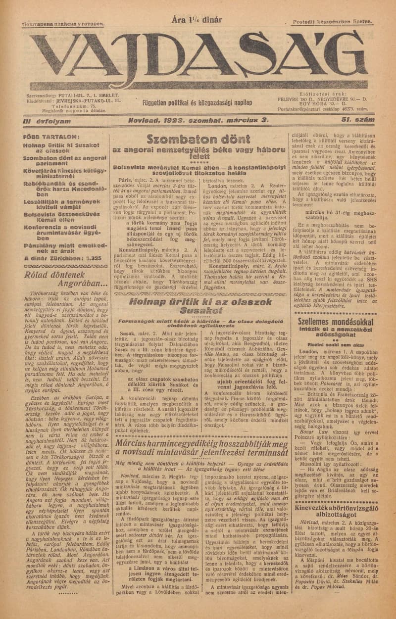 Vajdaság, 3. évf. 1923. március 3. 51. sz.