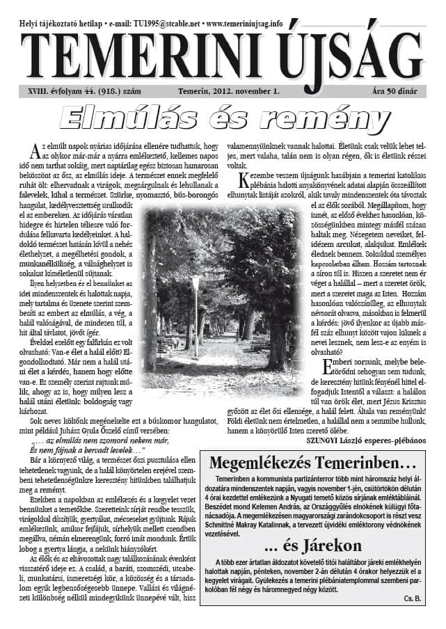 Temerini Újság, 18. évf. 2012. november 1. 44. sz.