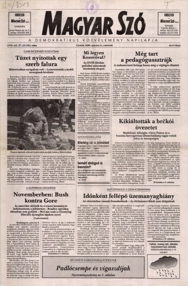 Magyar Szó, 57. évf. 2000. március 9. 57. sz. 1–16. oldal