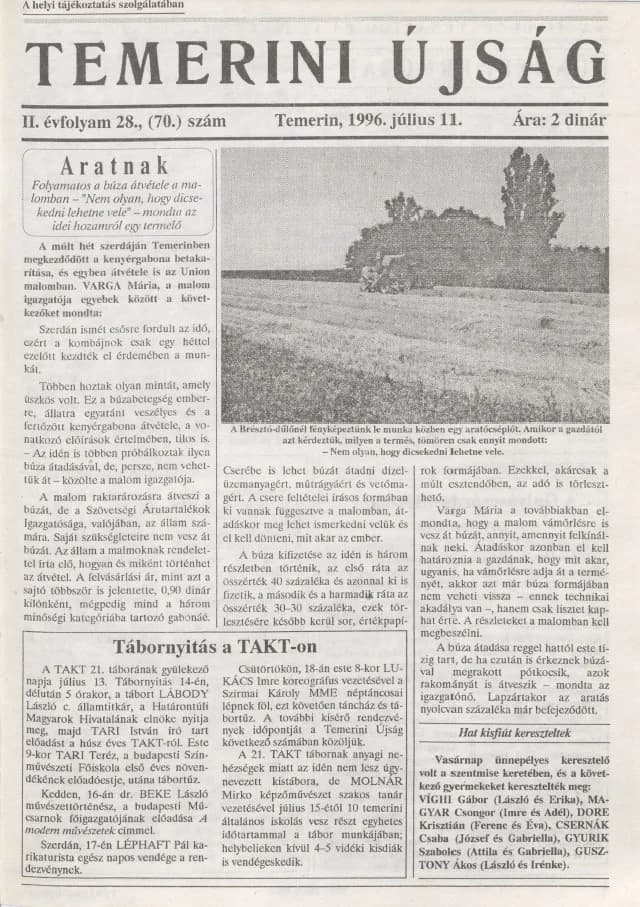Temerini Újság, 2. évf. 1996. július 11. 28. sz.