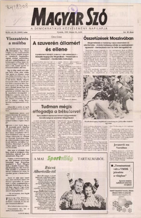 Magyar Szó, 49. évf. 1992. február 24. 53. sz. 1–20. oldal