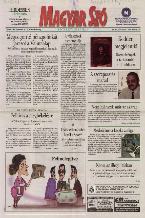 Magyar Szó, 60. évf. 2003. szeptember 20. – 21. 223. sz. 1–36. oldal