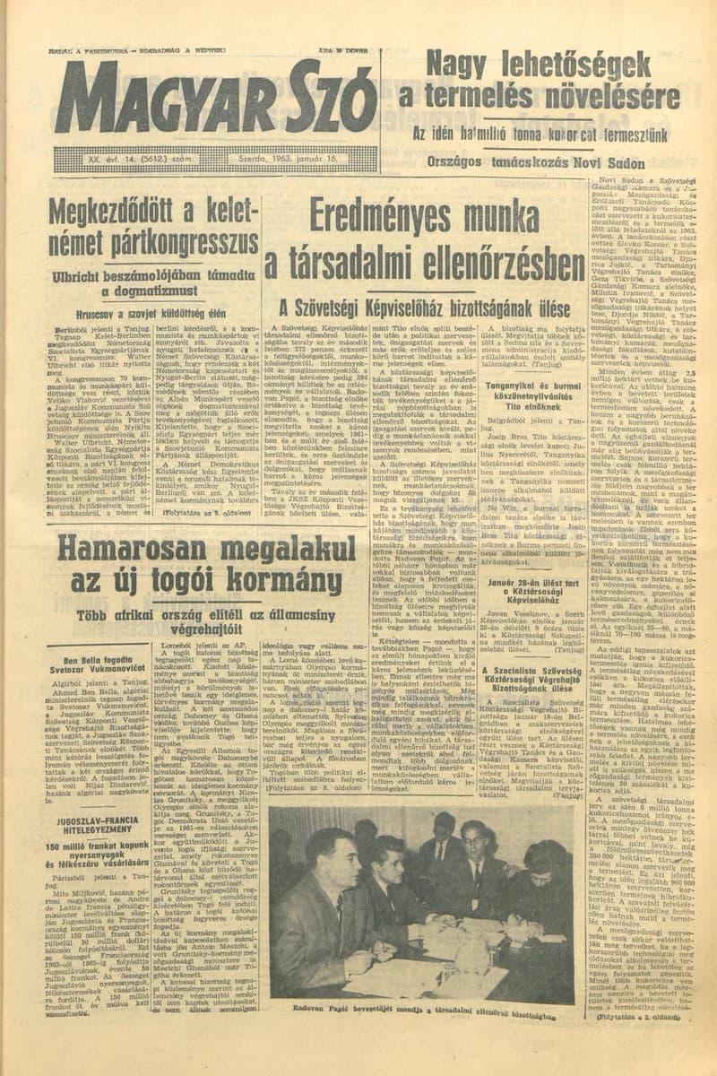 Magyar Szó, 20. évf. 1963. január 16. 14. sz. 1–14. oldal