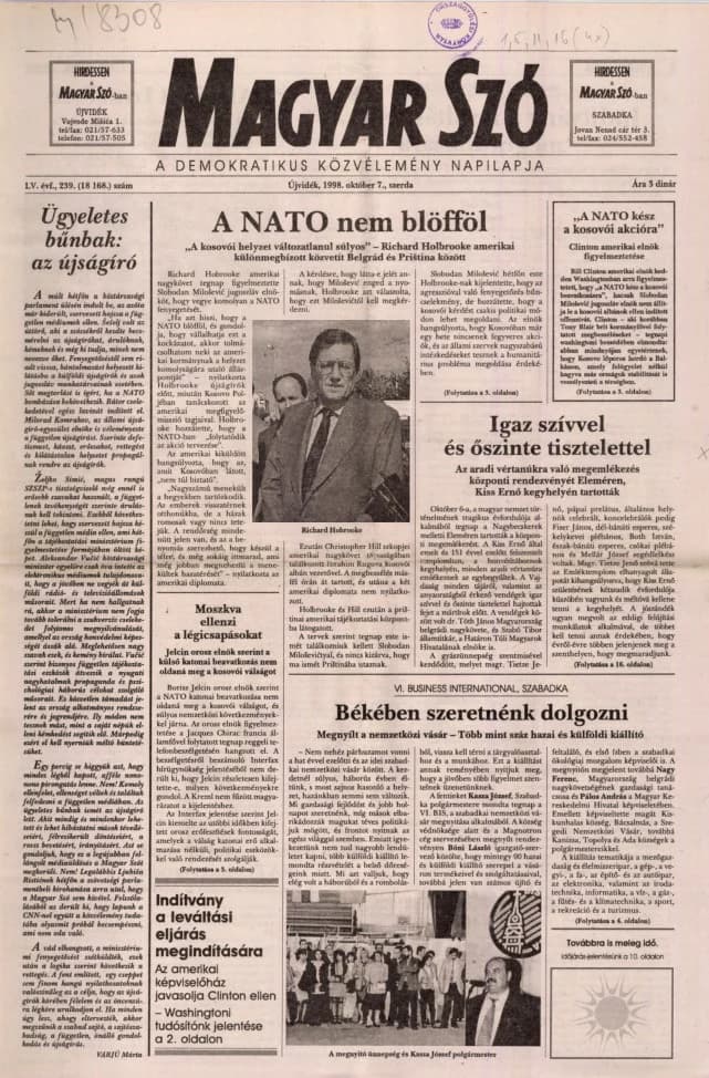 Magyar Szó, 55. évf. 1998. október 7. 239. sz. 1–16. oldal