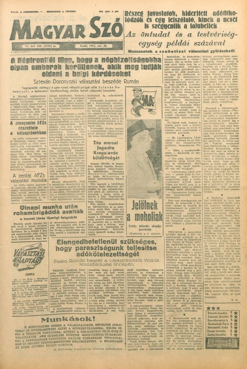 Magyar Szó, 9. évf. 1952. október 28. 258. sz. 1–8. oldal