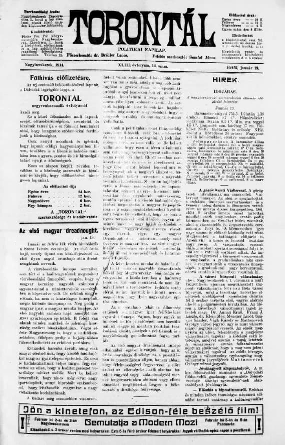Torontál, 43. évf. 1914. január 19. 14. sz.