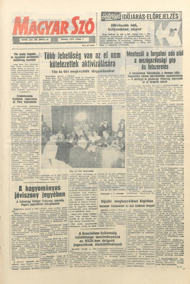Magyar Szó, 29. évf. 1972. július 7. 185. sz. 1–14. oldal