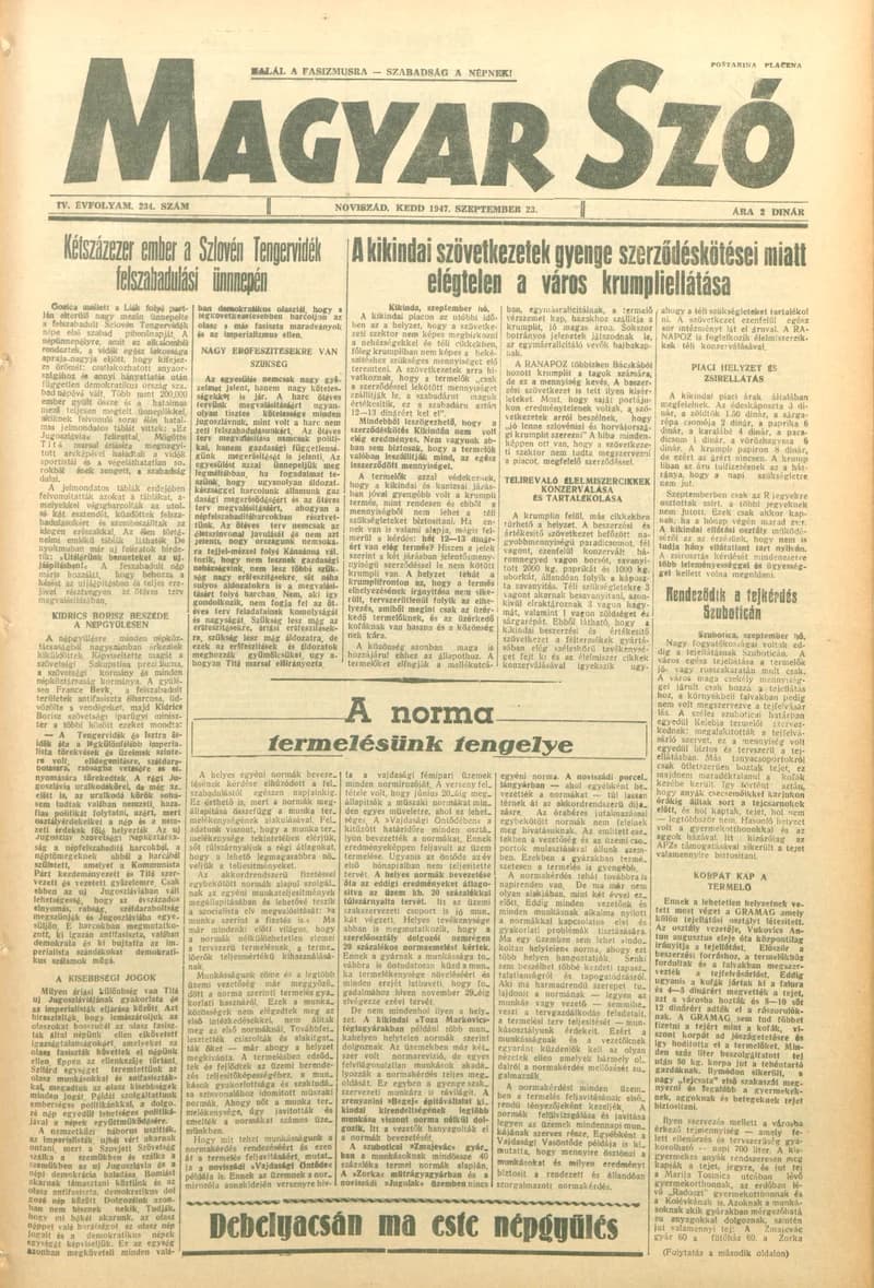 Magyar Szó, 4. évf. 1947. szeptember 23. 234. sz. 1–6. oldal