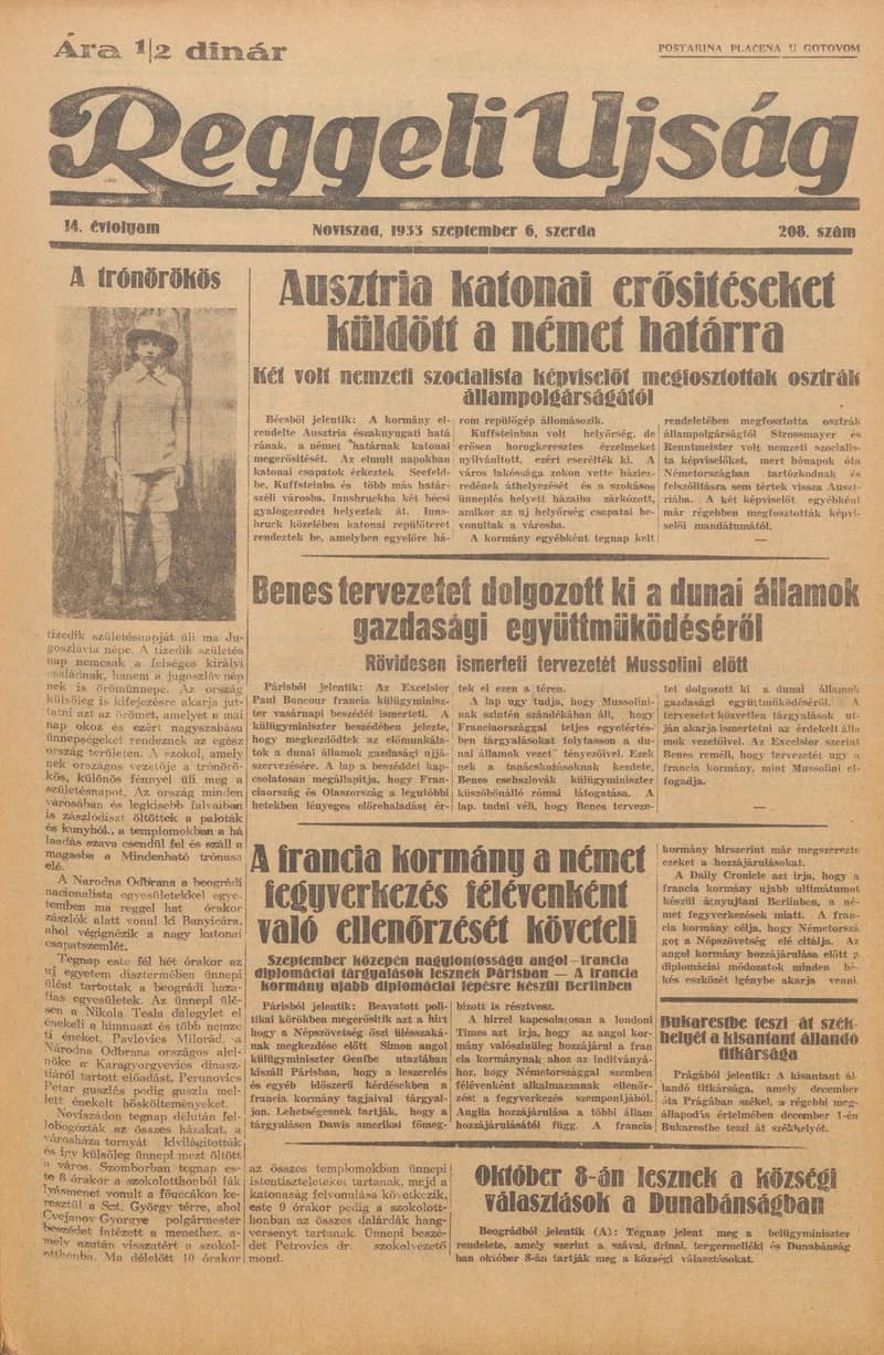 Reggeli Újság, 14. évf. 1933. szeptember 6. 208. sz.
