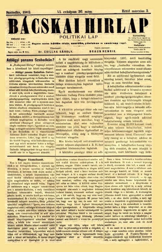 Bácskai Hirlap, 6. évf. 1902. március 3. 36. sz.