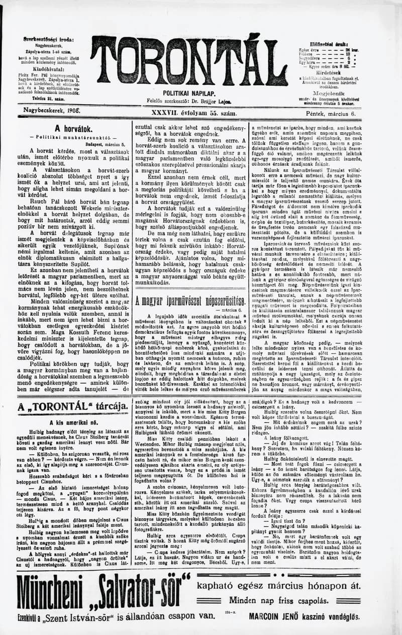 Torontál, 37. évf. 1908. március 6. 55. sz.