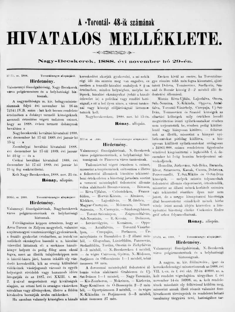 A Totontál  hivatalos melléklete, 1. évf. 1888. november 29. 48. sz.