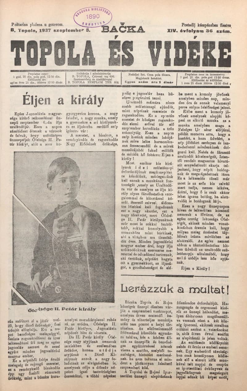 Bačka Topola és Vidéke, 14. évf. 1937. szeptember 5. 36. sz.