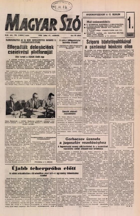 Magyar Szó, 43. évf. 1986. július 17. 194. sz. 1–16. oldal