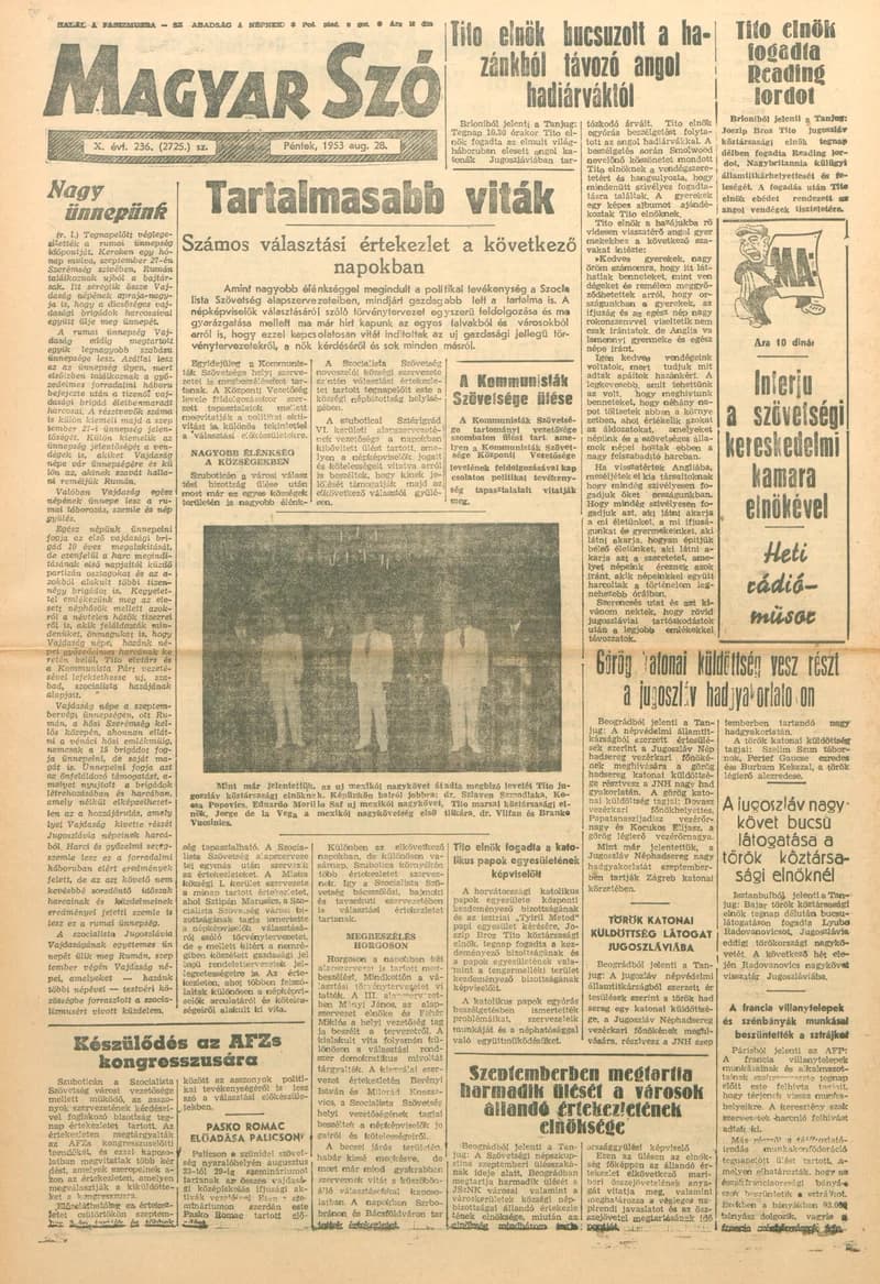 Magyar Szó, 10. évf. 1953. augusztus 28. 236. sz. 1–8. oldal