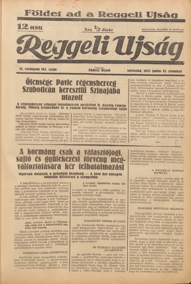 Reggeli Újság, 16. évf. 1935. július 13. 163. sz.