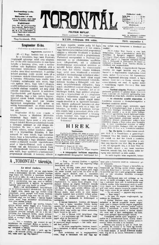 Torontál, 34. évf. 1905. szeptember 4. 201. sz.