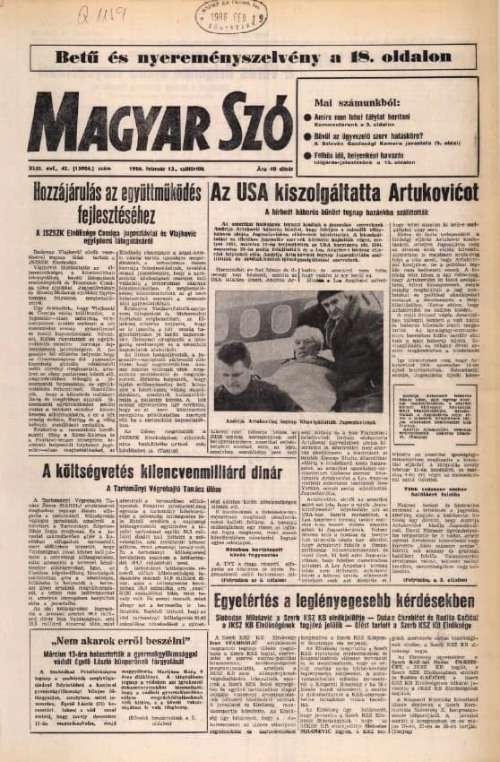 Magyar Szó, 43. évf. 1986. február 13. 42. sz. 1–20. oldal