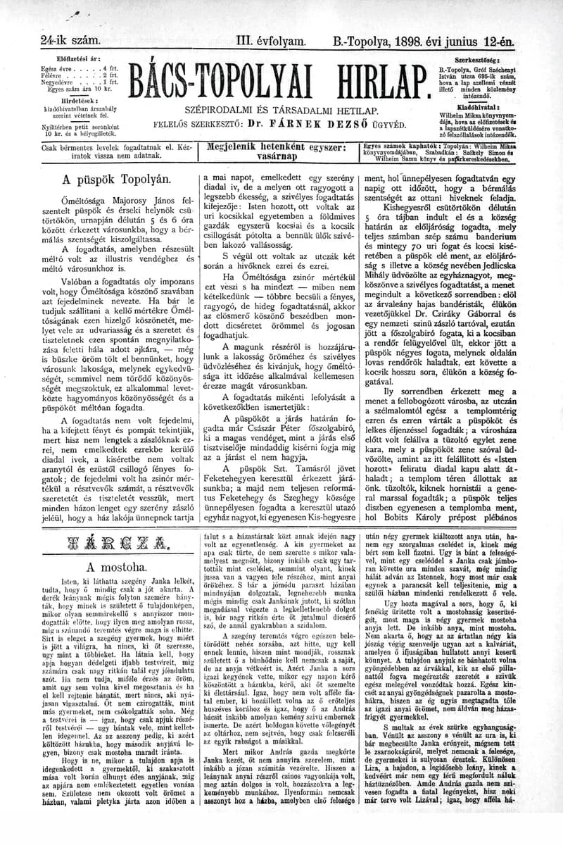 Bács-Topolyai Hirlap, 3. évf. 1898. június 12. 24. sz.