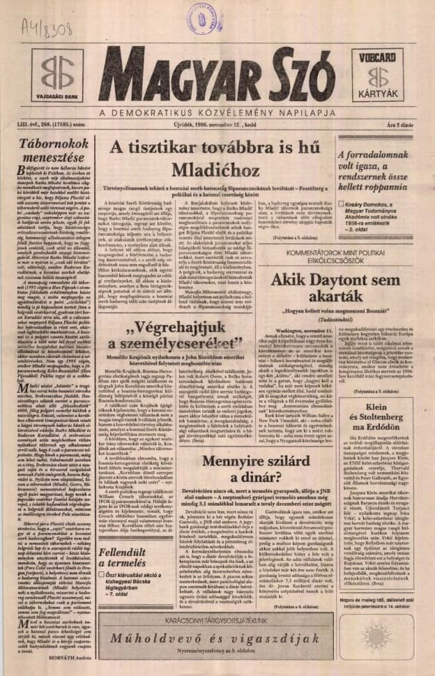 Magyar Szó, 53. évf. 1996. november 12. 268. sz. 1–16. oldal