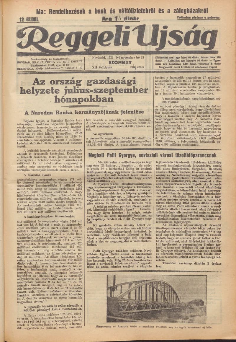 Reggeli Újság, 12. évf. 1931. november 21. 274. sz.