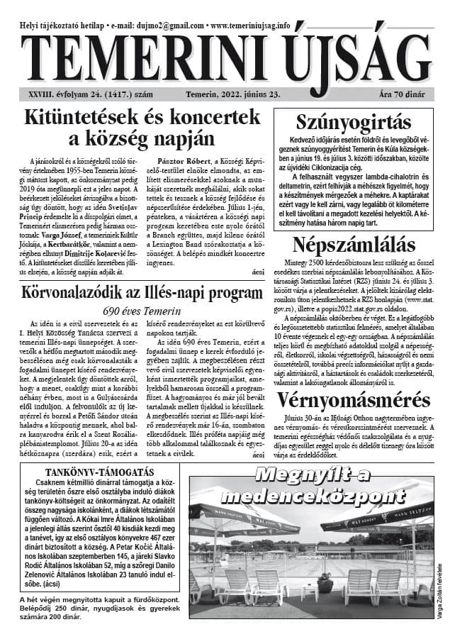 Temerini Újság, 28. évf. 2022. június 23. 24. sz.