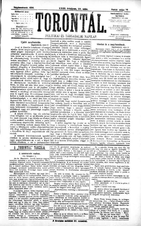 Torontál, 23. évf. 1894. május 25. 118. sz.
