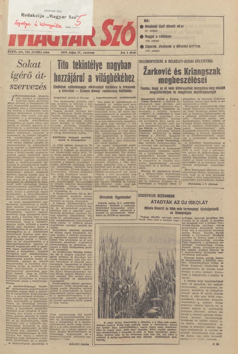 Magyar Szó, 36. évf. 1979. május 27. 143. sz. 1–28. oldal