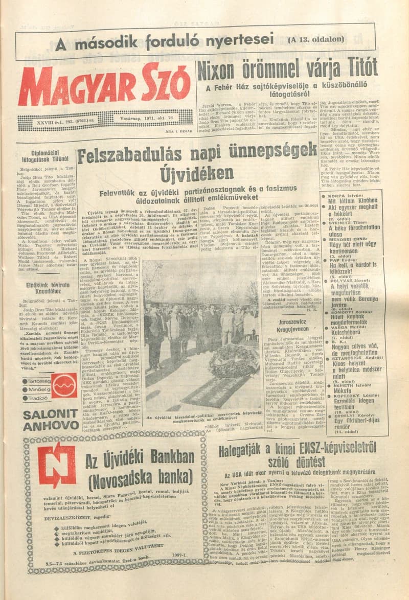 Magyar Szó, 28. évf. 1971. október 24. 293. sz. 1–36. oldal