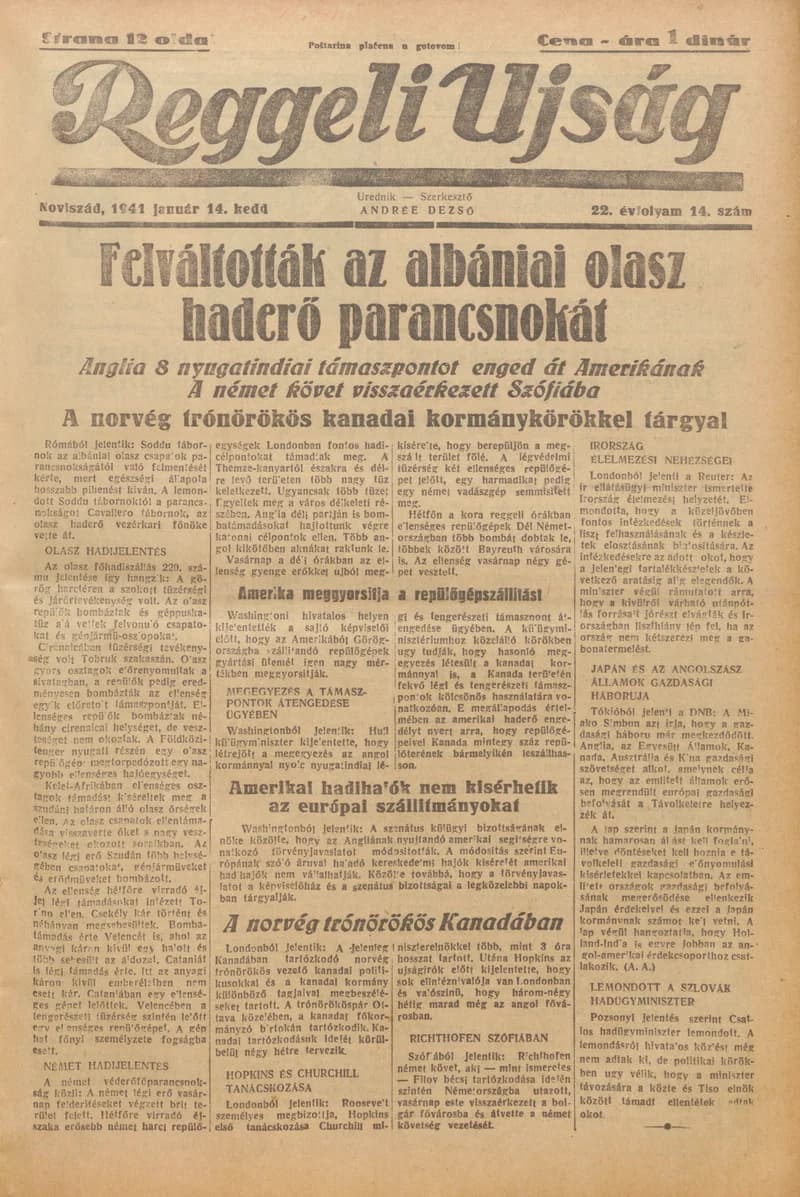 Reggeli Újság, 22. évf. 1941. január 14. 14. sz.