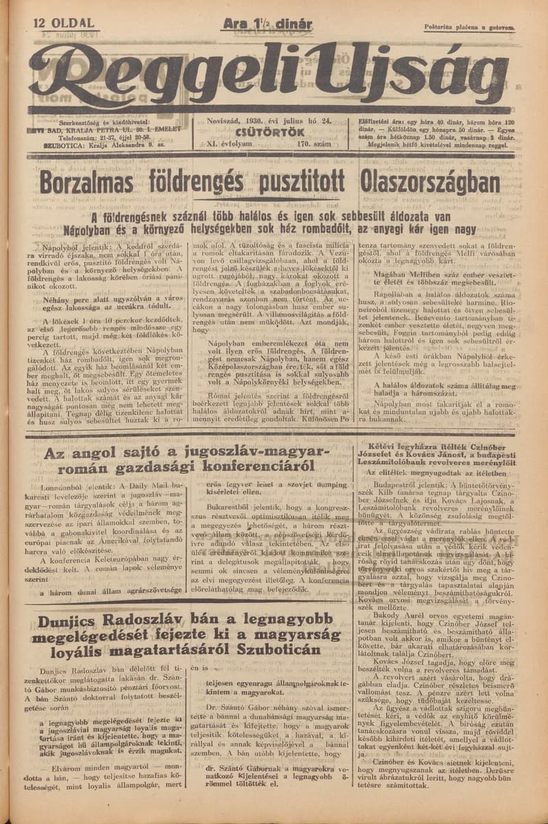 Reggeli Újság, 11. évf. 1930. július 24. 170. sz.