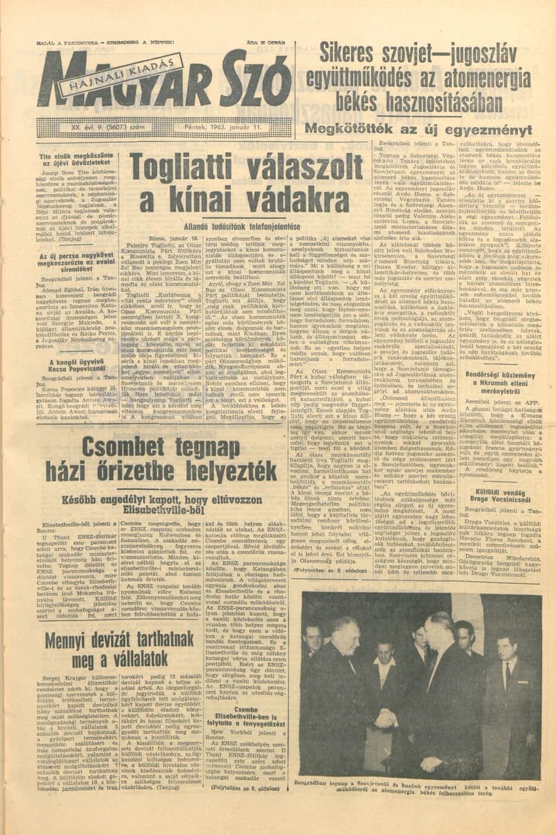 Magyar Szó, 20. évf. 1963. január 11. 9. sz. 1–14. oldal