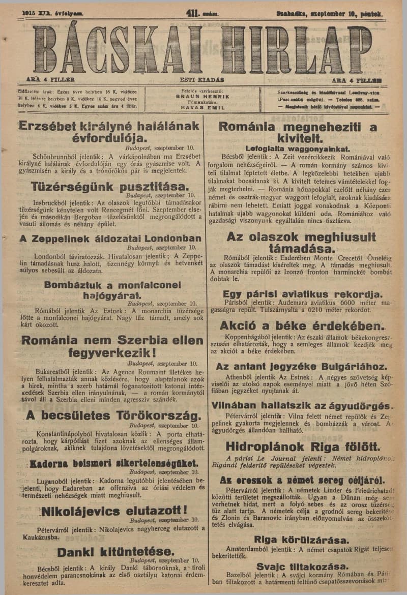 Bácskai Hirlap, 19. évf. 1915. szeptember 10. 411. sz.
