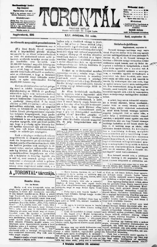 Torontál, 25. évf. 1896. szeptember 15. 211. sz.