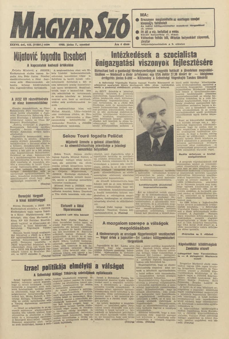 Magyar Szó, 37. évf. 1980. június 7. 155. sz. 1–20. oldal