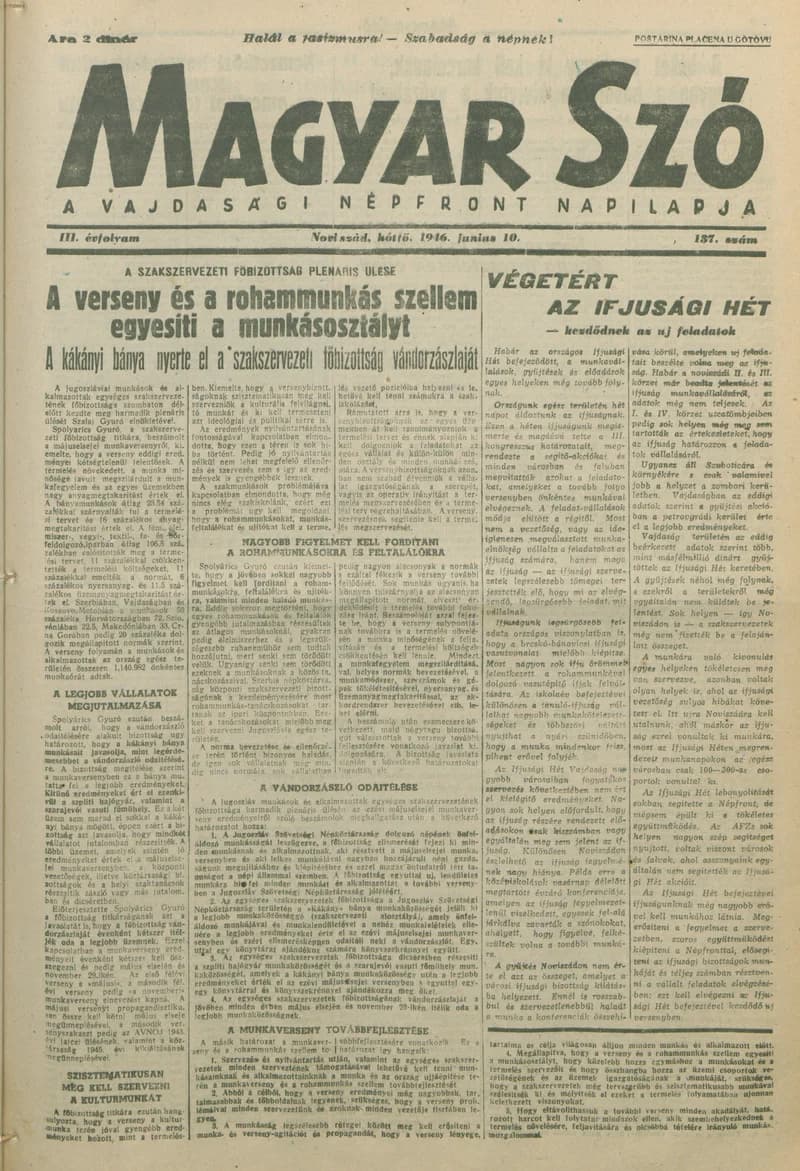 Magyar Szó, 3. évf. 1946. június 10. 137. sz. 1–6. oldal