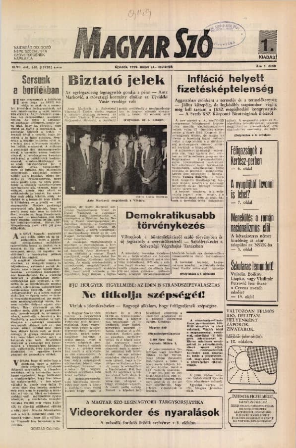 Magyar Szó, 47. évf. 1990. május 24. 140. sz. 1–20. oldal