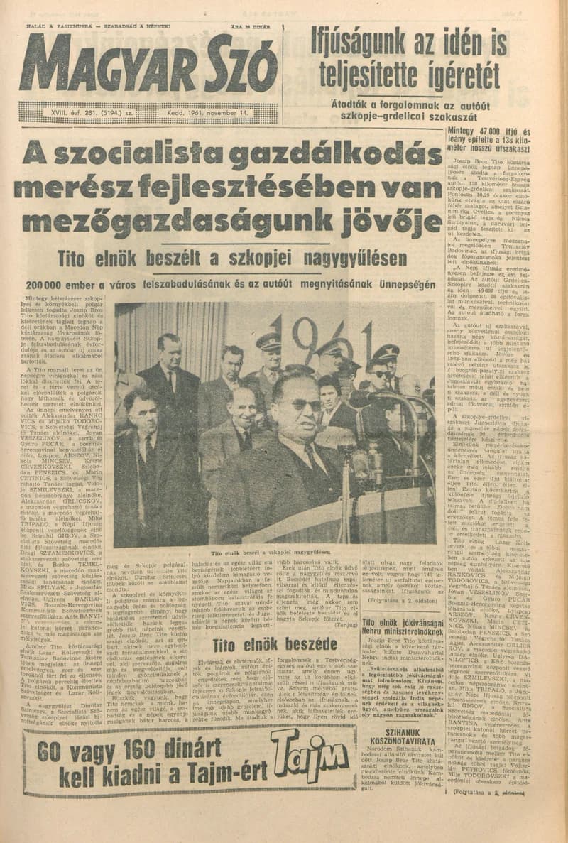 Magyar Szó, 18. évf. 1961. november 14. 281. sz. 1–16. oldal