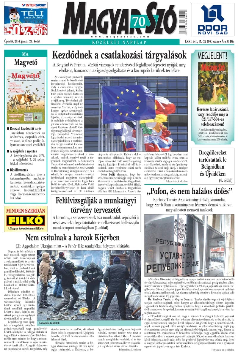Magyar Szó, 71. évf. 2014. január 21. 15. sz. 1–20. oldal