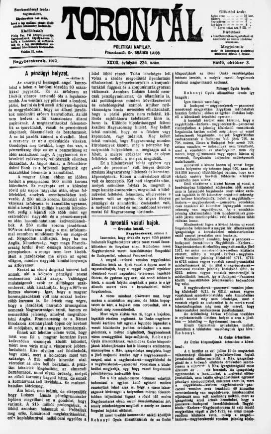 Torontál, 39. évf. 1910. október 3. 224. sz.