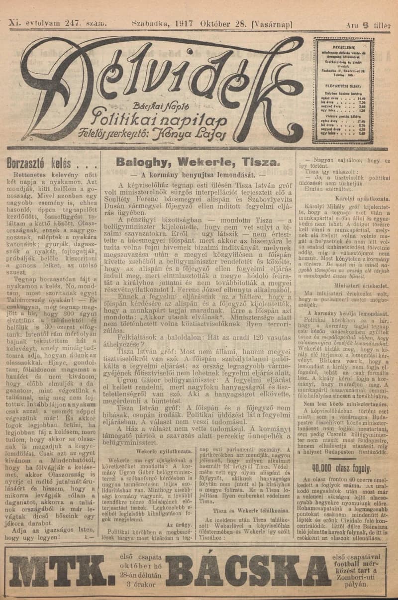 Délvidék, 11. évf. 1917. október 28. 247. sz.