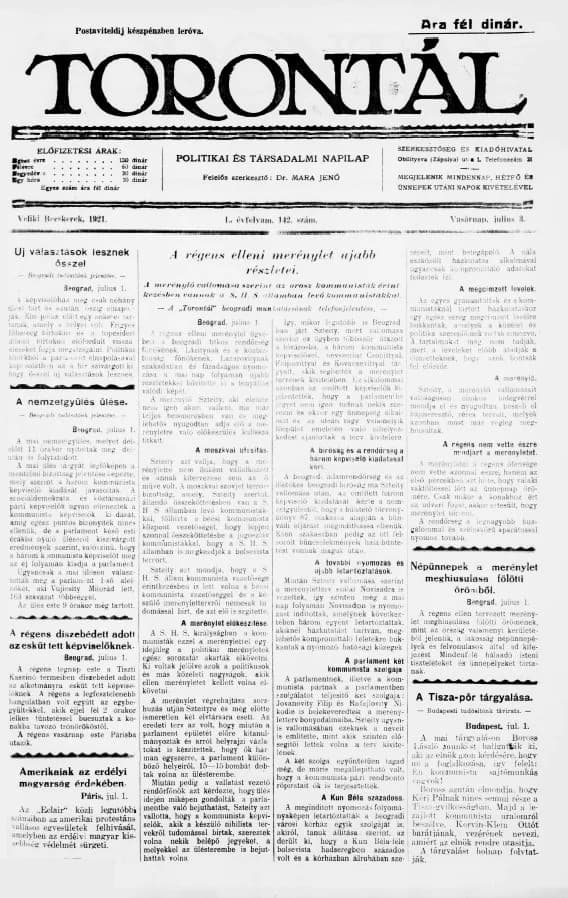 Torontál, 50. évf. 1921. július 3. 142. sz.