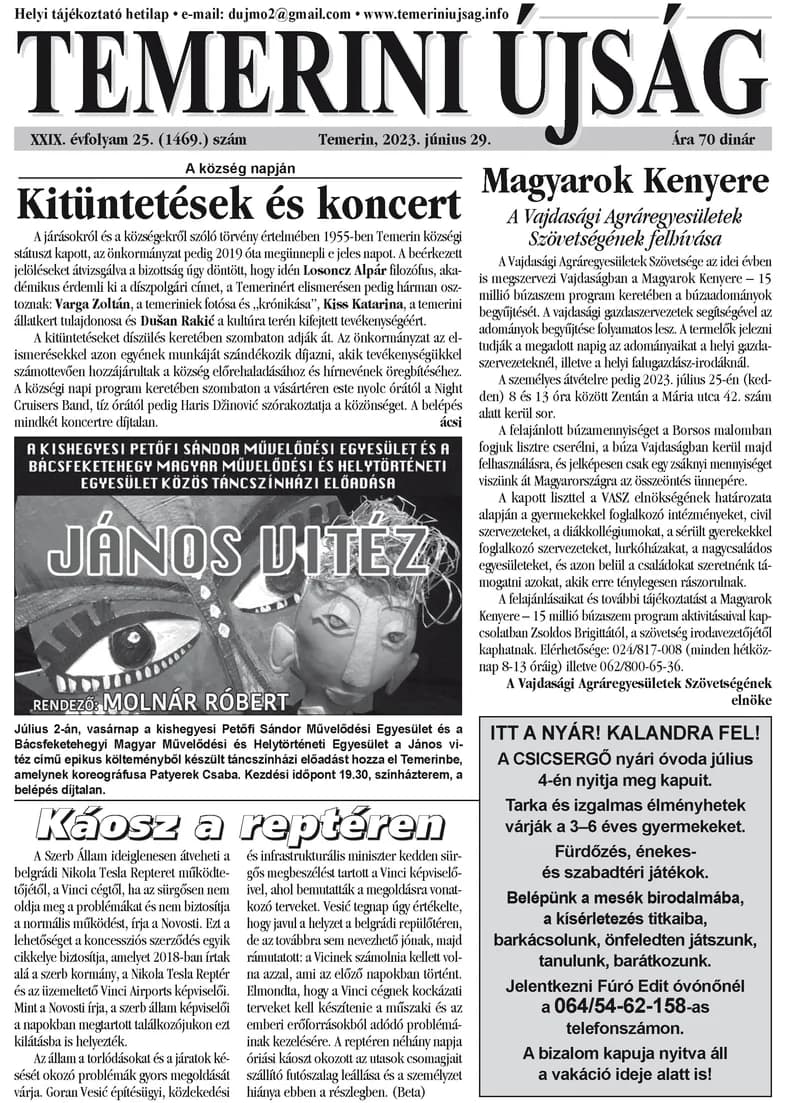 Temerini Újság, 29. évf. 2023. június 28. 25. sz.