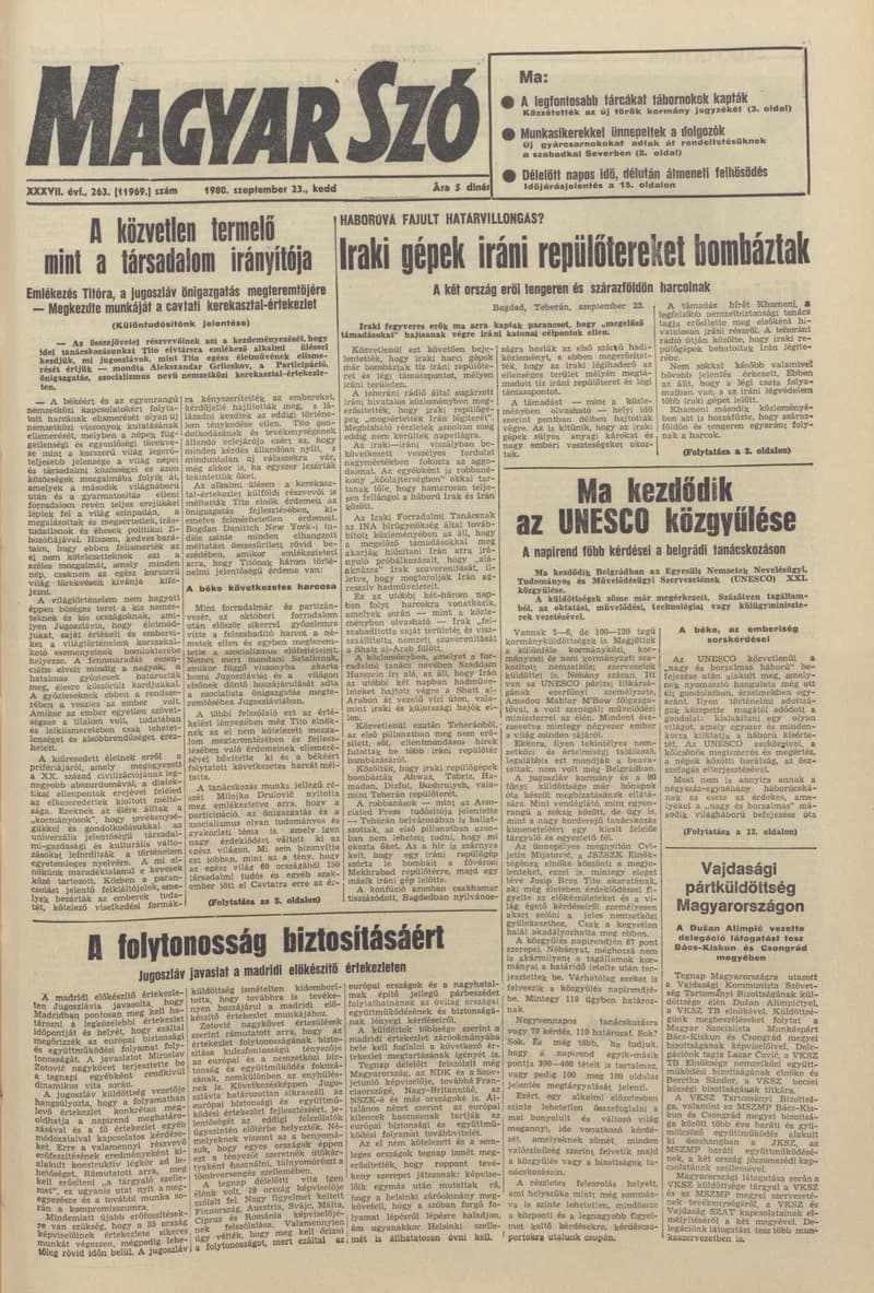 Magyar Szó, 37. évf. 1980. szeptember 23. 263. sz. 1–20. oldal