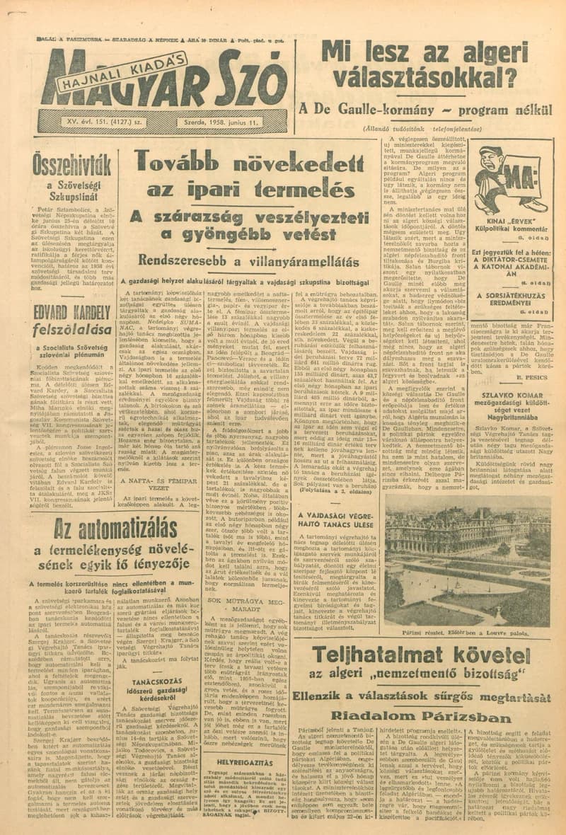 Magyar Szó, 15. évf. 1958. június 11. 151. sz. 1–18. oldal