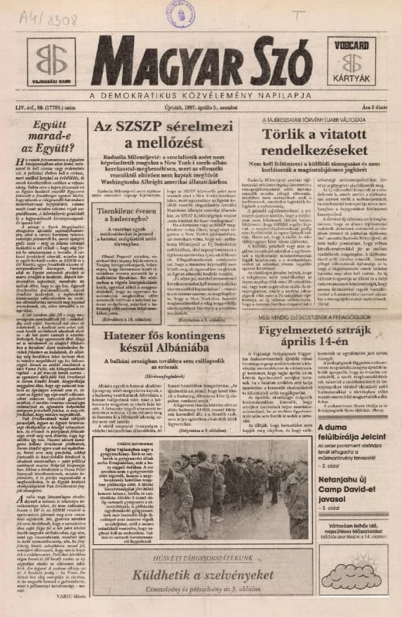 Magyar Szó, 54. évf. 1997. április 5. 80. sz. 1–16. oldal