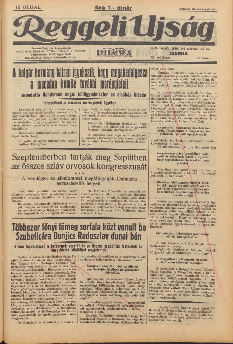 Reggeli Újság, 11. évf. 1930. március 26. 72. sz.