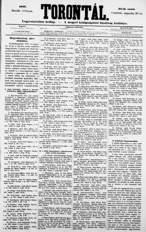 Torontál, 6. évf. 1877. augusztus 30. 35. sz.